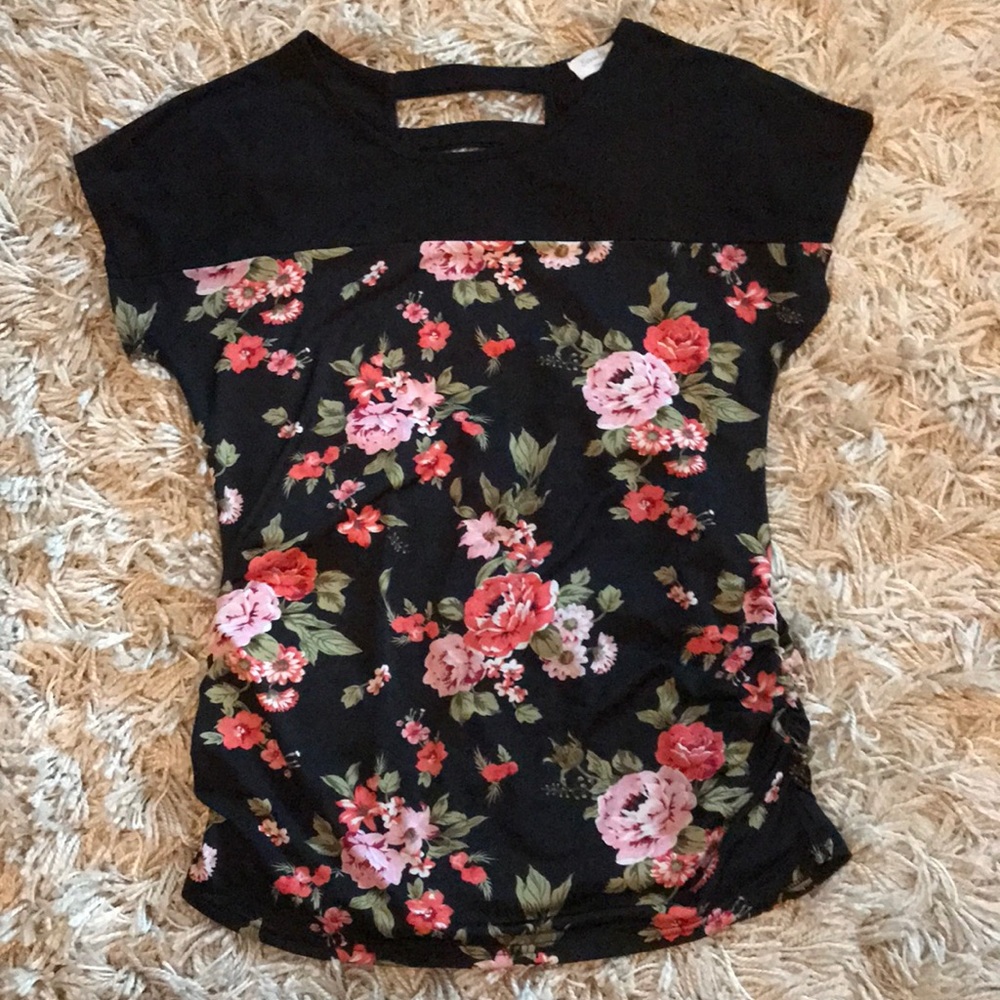 Black and floral maternity work top
